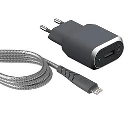 Force Power Chargeur maison 2.4A FastCharge + Câble Ultra-renforcé USB A/Lightning Gris