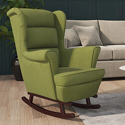 Maison Chic Fauteuil à bascule et pieds,Fauteuil pour relax en bois d'hévéa Vert clair Velours -MN62284