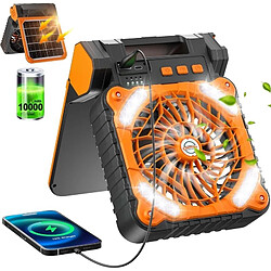 Avis (Orange) Ventilateur de Camping Solaire Ventilateur Solaire Rechargeable Portable 10000mAh avec Lumières LED Ventilateur de Tente Extérieure Pliable