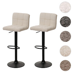 Mendler Lot de 2 tabourets de bar HWC-G87, tabouret de bar, réglable en hauteur pivotant, tissu Boucle (450g/m²) MVG ~ crème-beige