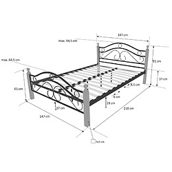 Avis Homestyle4U Design metal lit double 160 x 200 cadre de lit lattes bois neuf noir brun