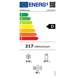 Réfrigérateur combiné 60cm 387l nofrost graphite - GBV5240DEP - LG