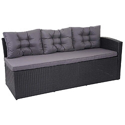 Decoshop26 Ensemble complet de salon de jardin terrasse balcon véranda en polyrotin noir coussin gris foncé avec tabouret x2 04_0003055