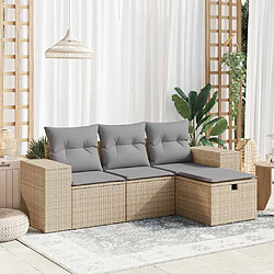 vidaXL Salon de jardin avec coussins 4 pcs beige résine tressée