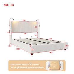 KILISKY Lit coffre double - 140x200cm - Avec lampe de lecture LED - velours côtelé - Sommier à lattes en métal - beige pas cher