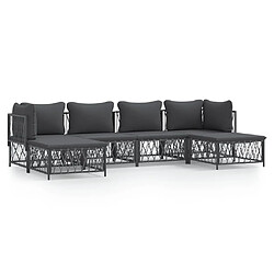 vidaXL Salon de jardin avec coussins 6 pcs anthracite acier