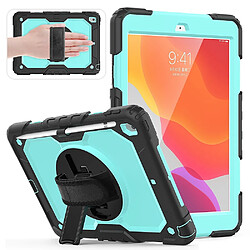 Coque en TPU + Silicone avec béquille pivotante à 360 ° et sangle noir/cyan pour votre Apple iPad 10.2 (2019)