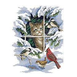 Avis 14CT 11CT chat et oiseau estampillé kit de point de croix bricolage couture 11CT 39 × 47cm