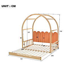 KOMHTOM Lit Enfant Extensible Simple Et Double - 140X100/200cm - Cadre En Bois De Pin - Naturel Et Orange pas cher