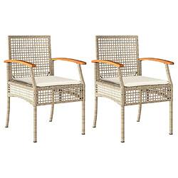 vidaXL Chaises de jardin coussins lot de 2 beige résine tressée acacia