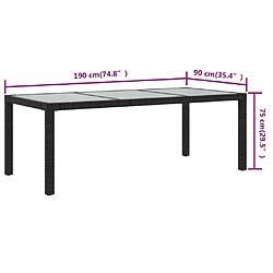 Acheter vidaXL Table de jardin Noir 190x90x75 cm Verre trempé/résine tressée