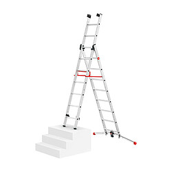 Echelle transformable pro 3 plans 3x9 échelons 6m60 en aluminium Hailo ProfiLot pas cher