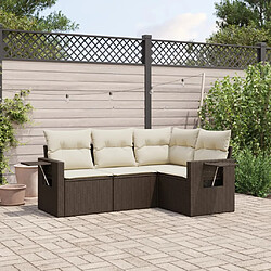 vidaXL Salon de jardin 4 pcs avec coussins marron résine tressée