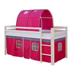 Homestyle4U Lit avec rideaux et tunnel rose avec sommier