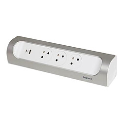 bloc multiprise - 3 x 2p+t - angle - usb - a cabler - blanc / alu - legrand 049409