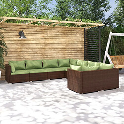 vidaXL Salon de jardin 8 pcs avec coussins Résine tressée Marron