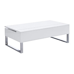 Avis Vente-Unique Table basse avec plateau relevable - MDF et métal chromé - Blanc laqué - SECALI