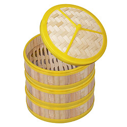 Bord Plastique Bambou Boulettes Brioches Panier Vapeur Couvercle Mat 30cm 3 Vapeur + Couvercle