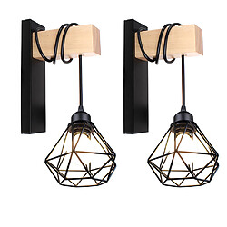 Stoex 2x Créative applique murale en bois , Lustre suspension rétro cage en forme diamant moderne salon chambre cui