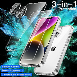 Coque Silicone Transparente + Verres Trempes et Protections Camera Arriere X2 Pour iPhone 14 Little Boutik®