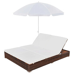 Avis Maison Chic Chaise longue d'extérieur| Bain de soleil Relax | Transat avec parasol Résine tressée Marron -GKD70414