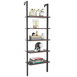 Helloshop26 Etagère echelle en MDF noir avec 5 niveaux etagère de rangement marron 20_0004886