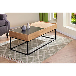 Pegane Table basse, table de salon avec plateaux coulissants coloris imitation Chêne Artisan, pieds en métal noir - longueur 110 x profondeur 50 x hauteur 40 cm pas cher