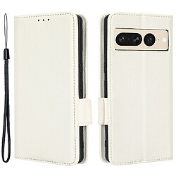 Etui en PU texture litchi, fermoir magnétique double, anti-chocs avec support pour votre Google Pixel 7 Pro 5G - blanc