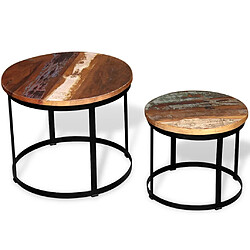 vidaXL Table basse 2 pcs Bois récupéré massif Rond 40 cm / 50 cm