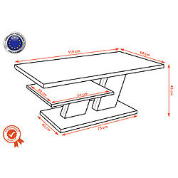 Avis Dusine TABLE BASSE BELVEDERE BETON 110 CM AVEC ETAGERE BLANC