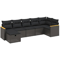 vidaXL Salon de jardin 7 pcs avec coussins noir résine tressée