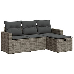 vidaXL Salon de jardin 4 pcs avec coussins gris résine tressée