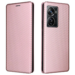 Etui en PU Texture de fibre de carbone, auto-absorption magnétique avec support et porte-carte pour votre ZTE Axon 40 Pro 5G - or rose