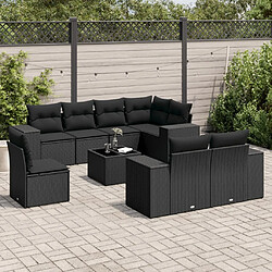 Maison Chic Salon de jardin 9 pcs avec coussins | Ensemble de Table et chaises | Mobilier d'Extérieur noir résine tressée -GKD51818