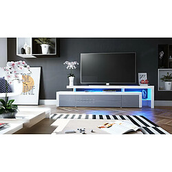 Acheter Mpc Meuble TV Blanc Et Gris Laqué + LED (lxhxp) : 227 X 52 X 40