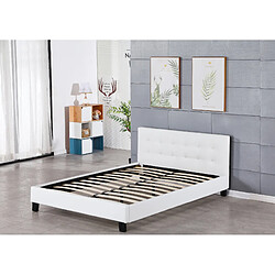 King Of Dreams frederic - Solide et Confortable Lit avec Sommier + Tête de Lit Capitonnee Couleur BLANC + Pieds en 10 cm pour matelas en 120x190 - 2 x 13 Lattes - revetement PVC Simili facile d'entretien - Montage Rapide et Facile