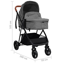 vidaXL Poussette pour bébé 2-en-1 Gris clair et noir Acier pas cher