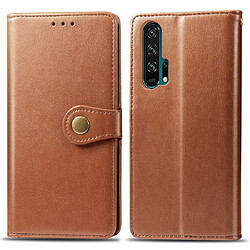 Wewoo Housse Coque Étui en cuir de protection de téléphone portable avec boucle de couleur unie rétro lanière et cadre photo et fente pour carte et portefeuille et fonction de support Huawei Honor 20 Pro marron