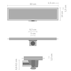 vidaXL Drain de douche avec couvercle 2 en 1 63x14 cm Acier inoxydable pas cher