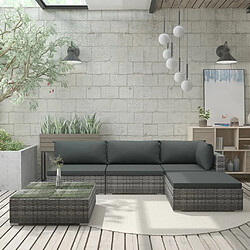 vidaXL Salon de jardin 5 pcs avec coussins résine tressée gris