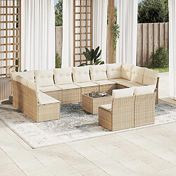 Maison Chic Salon de jardin avec coussins 13 pcs | Ensemble de Table et chaises | Mobilier d'Extérieur beige résine tressée -GKD13993