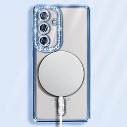 Avizar Coque Diamant pour Samsung Galaxy S24 MagSafe Contour Strass Bleu Clair pas cher