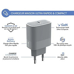 BIGBEN Chargeur maison 45W Power Delivery GaN Garanti à vie Gris - 100% Plastique recyclé Force Power