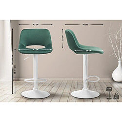 Avis Decoshop26 Tabouret de bar chaise haute x1 avec repose-pieds en velours vert piètement métallique blanc 10_0004606