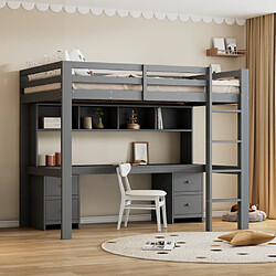 ComfortXL Lit Pour Enfant 90*200cm Avec Bureau Intégré Et Grand Espace De Rangement - Couleur Gris