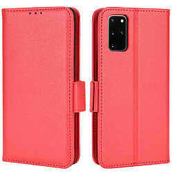 Etui en PU texture litchi, fermoir aimanté avec support rouge pour votre Samsung Galaxy S20 Plus 4G/5G