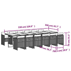 Acheter vidaXL Ensemble à manger de jardin coussins 13 pcs gris résine tressée