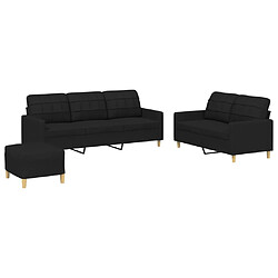 vidaXL Ensemble de canapés 3 pcs avec coussins Noir Tissu