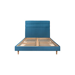 Sommeil de plomb Lit 140x200cm avec tête de lit lignes velours et sommier kit Bleu - Hauteur totale : 29cm