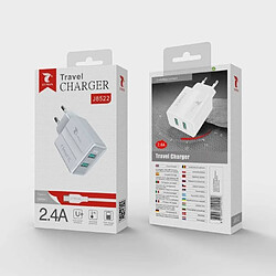 Chargeur Secteur Double USB 2.1A avec Smart IC + Câble USB-C - Blanc